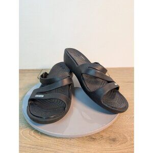 Crocs Sandals Womens 9 Patricia Slip On Slides Black Open Toe Casual Wedge